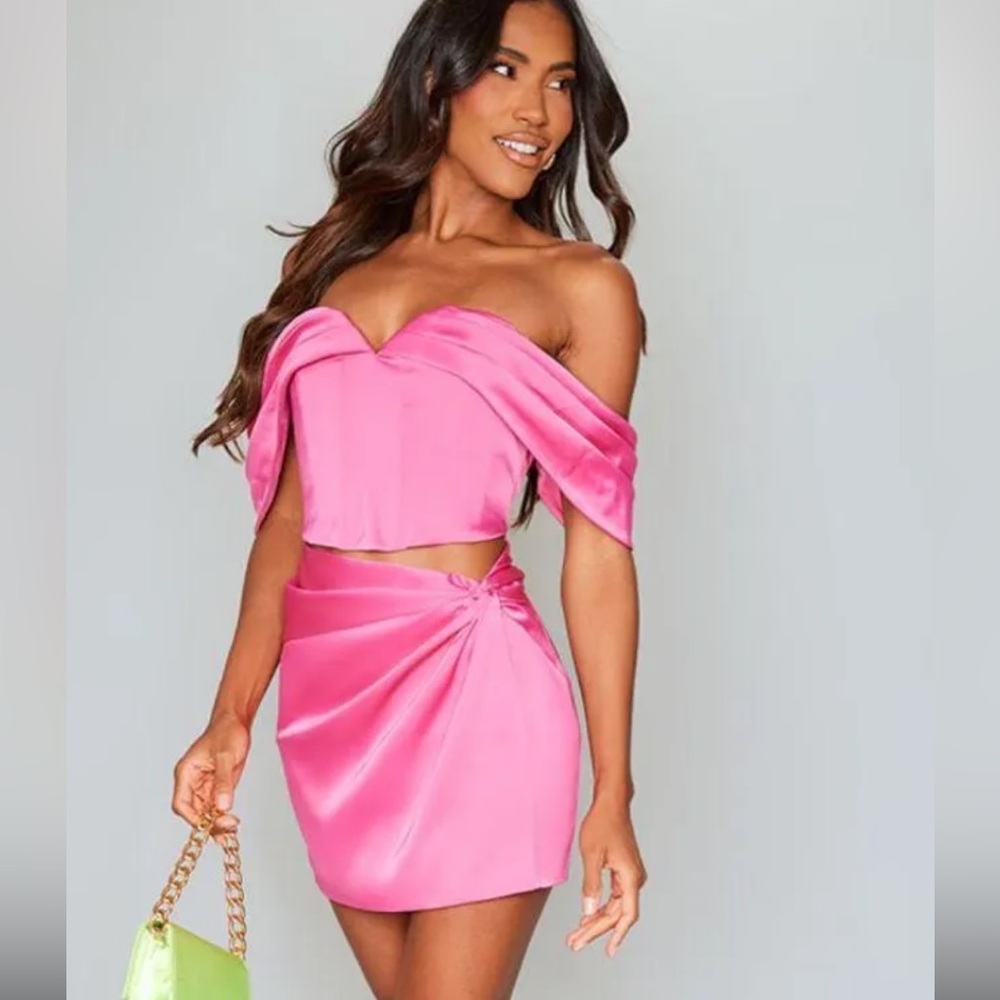 Elegant Pink Off-Shoulder Skirt Set